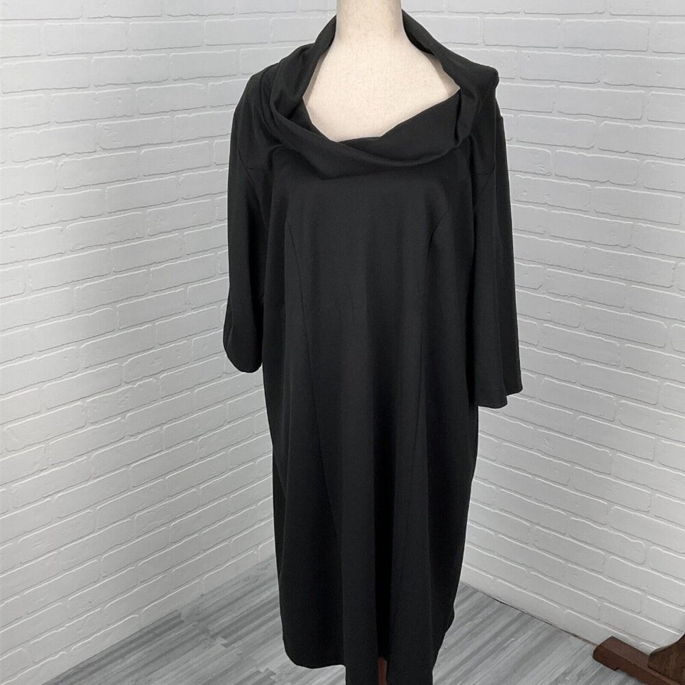 Lane Bryant Dress Women 22-24 Black Knit Big Cowl Shift Comfort‎ Classic